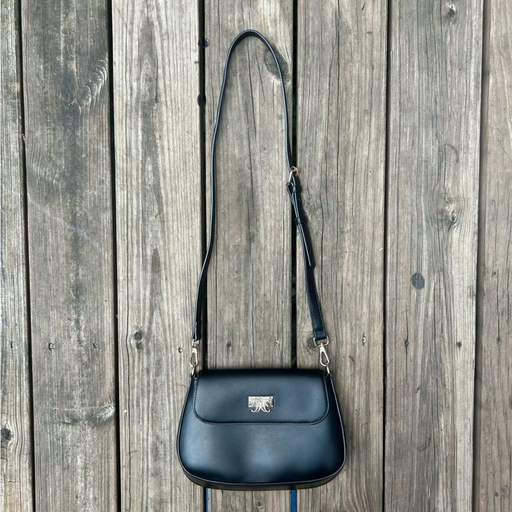 Women’s Black Vegan Leather Crossbody Bag With Gold Hardware